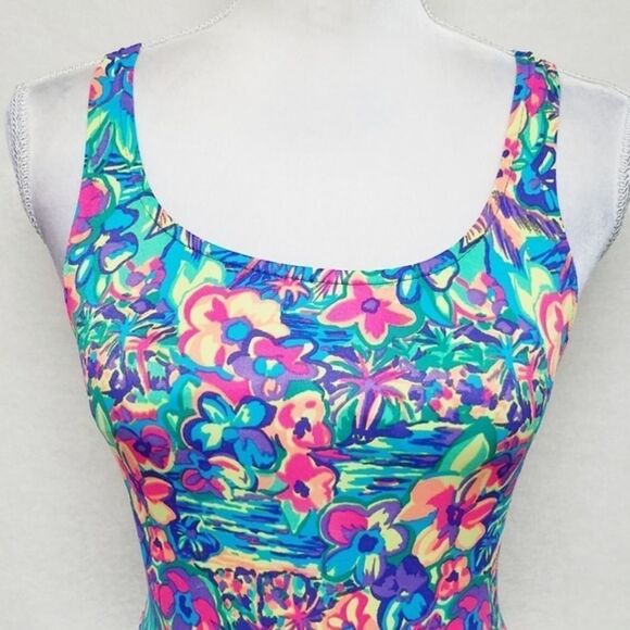 VINTAGE 80s Ocean Pacific Neon Tropical Swimsuit - Picture 3 of 11